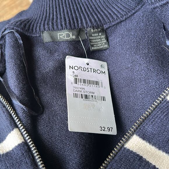NEW RDI Nordstrom Women's Two-Way Zip Cardigan Navy White Soft Size Small - Picture 7 of 7